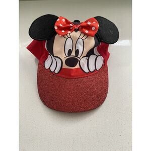 Disney Girls Minnie Mouse Baseball Cap, 3D Ears Glitter Rim(Toddler/Little Girl)